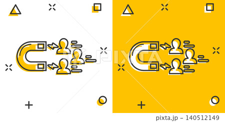 Lead conversion icon in comic style. Attract cartoon vector illustration on white isolated background. Magnet splash effect business concept. Lead conversion icon in comic style. Attract cartoon vector illustration on white isolated background. Magnet splash effect business concept. 140512149