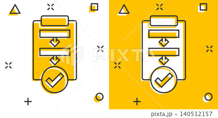 Procedure list icon in comic style. Document project cartoon vector illustration on white isolated background. Checklist splash effect business concept. Procedure list icon in comic style. Document project cartoon vector illustration on white isolated background. Checklist splash effect business concept. 140512157