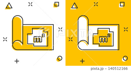 Room plan icon in comic style. Blueprint cartoon vector illustration on white isolated background. House project splash effect business concept. Room plan icon in comic style. Blueprint cartoon vector illustration on white isolated background. House project splash effect business concept. 140512166