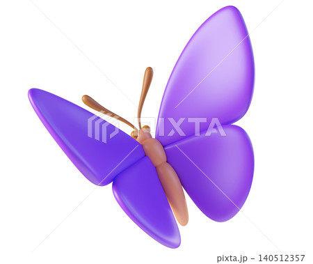 Purple 3D butterfly, isolated on background. Cute cartoon insect for spring and summer design, stickers, kids. 3d render Purple 3D butterfly, isolated on background. Cute cartoon insect for spring and summer design, stickers, kids. 3d render 140512357