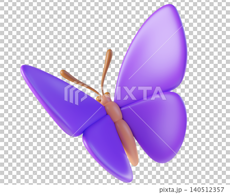 Purple 3D butterfly, isolated on background. Cute cartoon insect for spring and summer design, stickers, kids. 3d render Purple 3D butterfly, isolated on background. Cute cartoon insect for spring and summer design, stickers, kids. 3d render 140512357