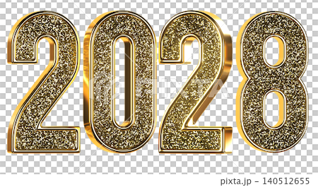 2028 New Year gold glitter sign. 3d metallic golden numbers isolated on white background. 3D render illustration.. 2028 New Year gold glitter sign. 3d metallic golden numbers isolated on white background. 3D render illustration.. 140512655