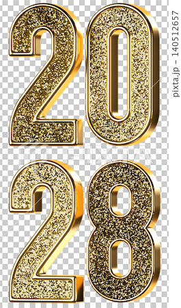 2028 New Year gold glitter sign. 3d metallic golden numbers isolated on white background. 3D render illustration.. 2028 New Year gold glitter sign. 3d metallic golden numbers isolated on white background. 3D render illustration.. 140512657