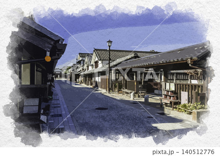 水彩画風 丹波篠山 河原町妻入商家群 下河原町鳳凰苑 兵庫県丹波篠山市 水彩画風 丹波篠山 河原町妻入商家群 下河原町鳳凰苑 兵庫県丹波篠山市 140512776