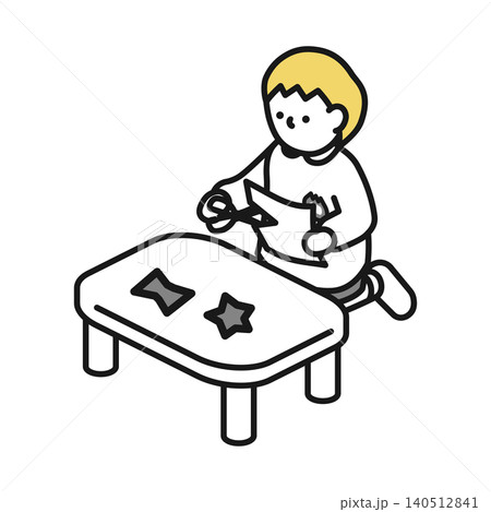 アイソメトリックイラスト：切り絵で遊ぶ園児 140512841