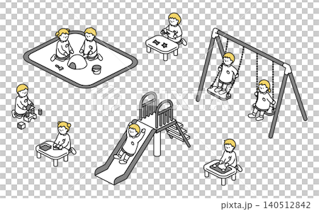 アイソメトリックイラスト:いろんなもので遊ぶ園児セット アイソメトリックイラスト:いろんなもので遊ぶ園児セット 140512842