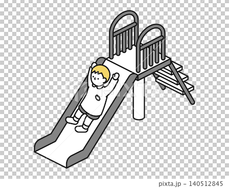 Isometric illustration: Preschoolers playing on a slide 140512845