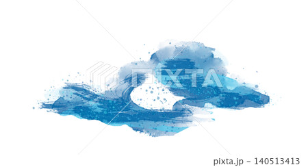 和風水彩の雲イラスト PNG透過素材｜青い雲・和柄デザイン・背景装飾 140513413