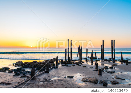 Port Willunga Jetty Pylons at sunset, Fleurieu Peninsula, South Australia 140513479