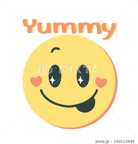 ハートのほっぺとキラキラ目のかわいいスマイルマークとyummyの文字 140513644