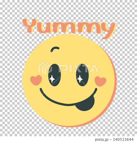 ハートのほっぺとキラキラ目のかわいいスマイルマークとyummyの文字 140513644