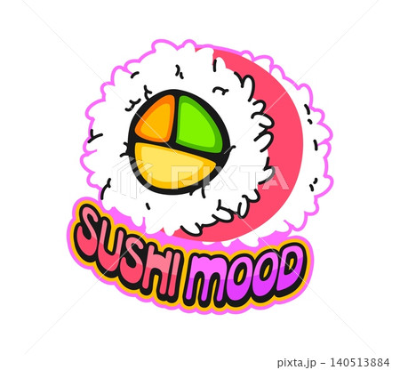 Japan cuisine sushi roll retro Y2K sticker or patch. Japanese cuisine delicacy 60s 70s Y2K tag, sushi dish retro vector label. Japan seafood meal patch with sushi roll and colorful typography Japan cuisine sushi roll retro Y2K sticker or patch. Japanese cuisine delicacy 60s 70s Y2K tag, sushi dish retro vector label. Japan seafood meal patch with sushi roll and colorful typography 140513884