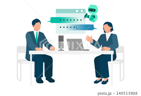 1on1ミーティングの会話を音声認識でリアルタイムに文字起こしするAI議事録のイラスト 140513908