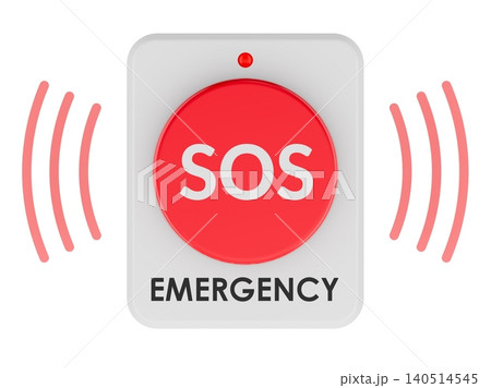 SOS emergency button with alarm signal, safety alert concept. 3D rendering 140514545