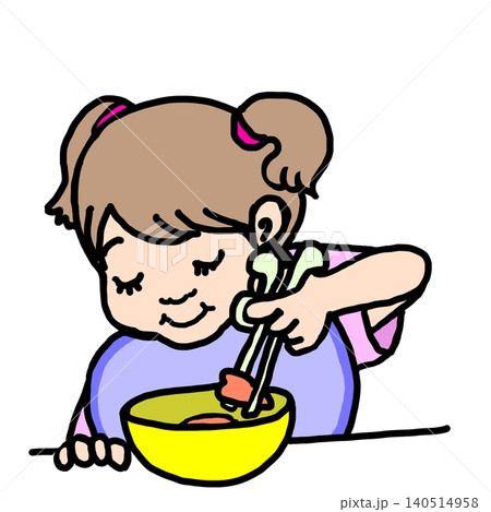 箸を使って食事する女の子 箸を使って食事する女の子 140514958