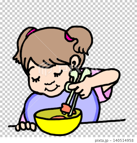 箸を使って食事する女の子 箸を使って食事する女の子 140514958