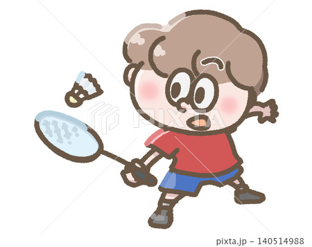 バドミントンをする子どものイラスト バドミントンをする子どものイラスト 140514988