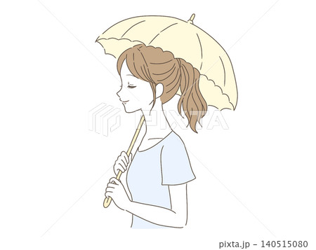 日傘を差す女性　線画　手描きイラスト 140515080