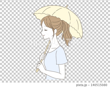 日傘を差す女性　線画　手描きイラスト 140515080