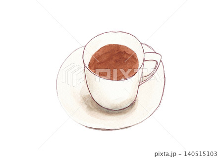 ホットコーヒーの水彩イラスト 白バック ホットコーヒーの水彩イラスト 白バック 140515103
