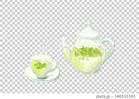Hand-painted watercolor illustration of mint tea on a white background. Hand-painted watercolor illustration of mint tea on a white background. 140515105
