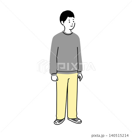 笑顔で立つ中学生男子の全身イラスト、私服の男子学生キャラクター 笑顔で立つ中学生男子の全身イラスト、私服の男子学生キャラクター 140515214