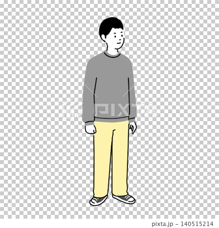笑顔で立つ中学生男子の全身イラスト、私服の男子学生キャラクター 笑顔で立つ中学生男子の全身イラスト、私服の男子学生キャラクター 140515214