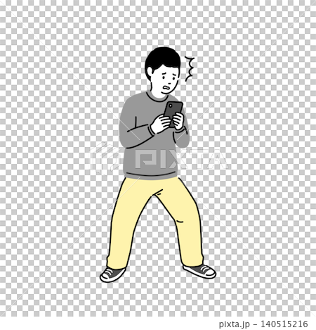 スマホを見て驚く中学生男子の全身イラスト、SNSやメッセージのトラブルイメージ スマホを見て驚く中学生男子の全身イラスト、SNSやメッセージのトラブルイメージ 140515216
