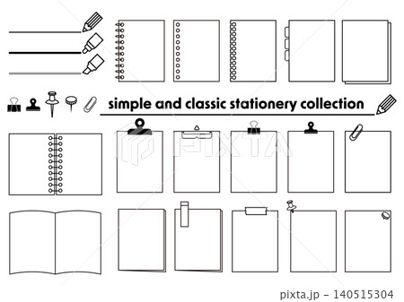 シンプルな文房具の線画コレクション ノート ルーズリーフ ファイル等 シンプルな文房具の線画コレクション ノート ルーズリーフ ファイル等 140515304