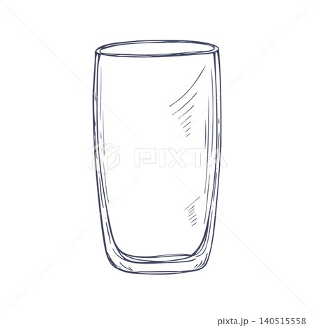 Hand drawn empty glass vector isolated illustration. Simple kitchen glassware line art black ink sketch. Minimalist drink container design element for beverage menu and restaurant graphic art. 140515558