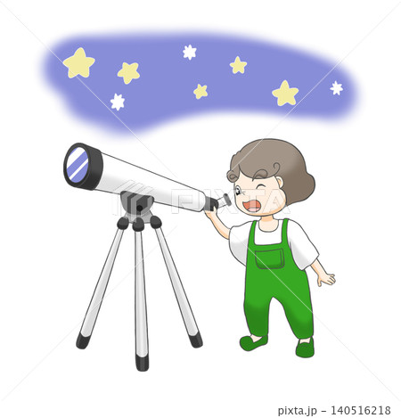 望遠鏡で天体観測をする子供 望遠鏡で天体観測をする子供 140516218