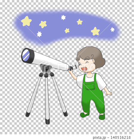 望遠鏡で天体観測をする子供 望遠鏡で天体観測をする子供 140516218