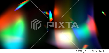 Rainbow blurred refraction overlay effect. Colorful light lens prism on transparent background. Holographic reflection, iridescent crystal flare leak shadow overlay. Vector abstract illustration. Rainbow blurred refraction overlay effect. Colorful light lens prism on transparent background. Holographic reflection, iridescent crystal flare leak shadow overlay. Vector abstract illustration. 140516219