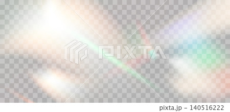 Blurred rainbow refraction overlay effect. Light lens prism effect on transparent background. Holographic reflection, crystal flare leak shadow overlay. Vector abstract illustration 140516222