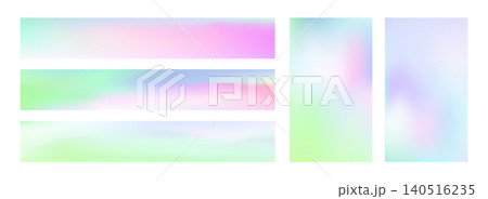 Pearl gradient backdrop with holographic nacre shine. Iridescent backgrounds set blends soft pastel pink, purple and blue tones in smooth ombre transition.Vector abstract bg 140516235