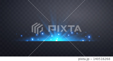 Blue horizontal lensflare. Light flash with rays or blue spotlight and bokeh. Glow flare light effect. Vector illustration. Isolated on black background. Blue horizontal lensflare. Light flash with rays or blue spotlight and bokeh. Glow flare light effect. Vector illustration. Isolated on black background. 140516268