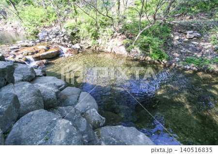 Beautiful Summer Valley Stream in a Lush Korean Forest Beautiful Summer Valley Stream in a Lush Korean Forest 140516835