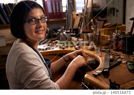 Artist, working and portrait of woman in workshop for creative wood sculpture or project at night. Artisan, workplace or person with pride or confidence as woodworking carpenter with talent and tools Artist, working and portrait of woman in workshop for creative wood sculpture or project at night. Artisan, workplace or person with pride or confidence as woodworking carpenter with talent and tools 140516873