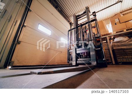 Forklift loader. Pallet stacker truck equipment at warehouse 140517103