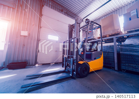 Forklift loader. Pallet stacker truck equipment at warehouse 140517113