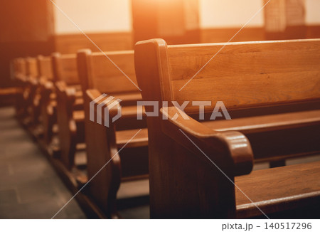 Rows of church benches. Selective focus. 140517296