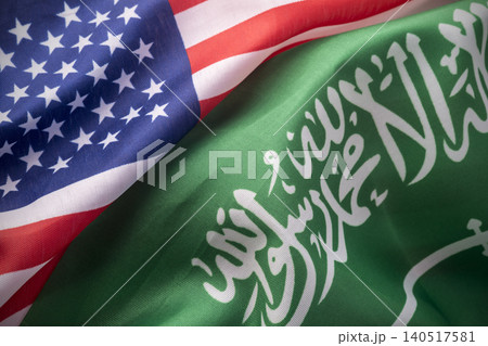 Flags of the United States and Saudi Arabia. Concept of international relations. Flags of the United States and Saudi Arabia. Concept of international relations. 140517581