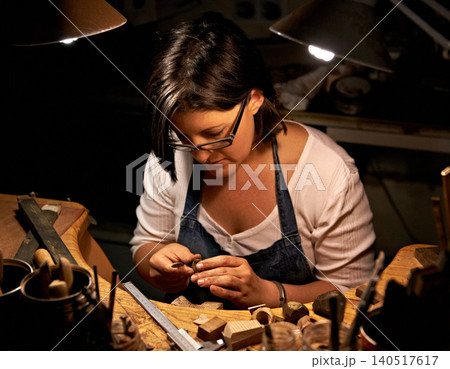 Artist, woman and tools with woodwork in workshop with craftsmanship, skill and handmade design with creativity. Wood, carpenter or creative person at workspace with equipment for handicraft or hobby Artist, woman and tools with woodwork in workshop with craftsmanship, skill and handmade design with creativity. Wood, carpenter or creative person at workspace with equipment for handicraft or hobby 140517617