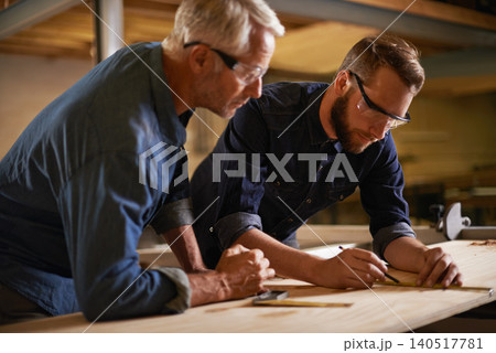 Family, father and son in a workshop, architect and woods with drawing or safety glasses with protection. Parent, men or teamwork with construction or building with planning for project or renovation Family, father and son in a workshop, architect and woods with drawing or safety glasses with protection. Parent, men or teamwork with construction or building with planning for project or renovation 140517781