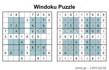 Windoku puzzle game 9x9 hyper sudoku worksheet with blue window regions and answer key png Windoku puzzle game 9x9 hyper sudoku worksheet with blue window regions and answer key png 140518236