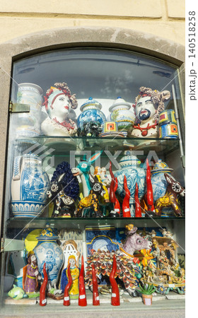 Traditional ceramic plates in souvenir shop in Amalfi at Italy Traditional ceramic plates in souvenir shop in Amalfi at Italy 140518258