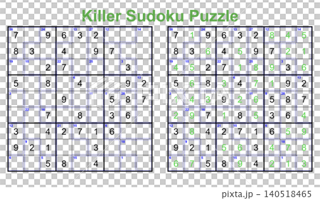 Killer sudoku puzzle 9x9 mathematical logic grid game worksheet with answer key Killer sudoku puzzle 9x9 mathematical logic grid game worksheet with answer key 140518465