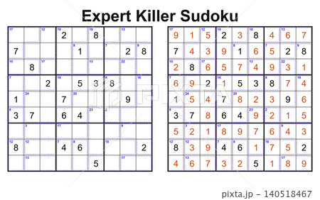 Expert killer sudoku puzzle 9x9 extreme math logic grid game worksheet with answer key 140518467