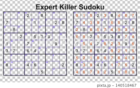 Expert killer sudoku puzzle 9x9 extreme math logic grid game worksheet with answer key 140518467