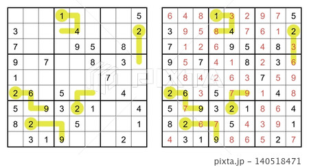 Thermo sudoku logic puzzle 9x9 board game worksheet with yellow thermometers and answer key Thermo sudoku logic puzzle 9x9 board game worksheet with yellow thermometers and answer key 140518471